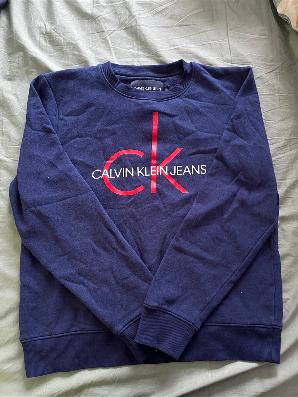Calvin Klein Jeans Navy Crewneck Sweatshirt with Red CK Logo